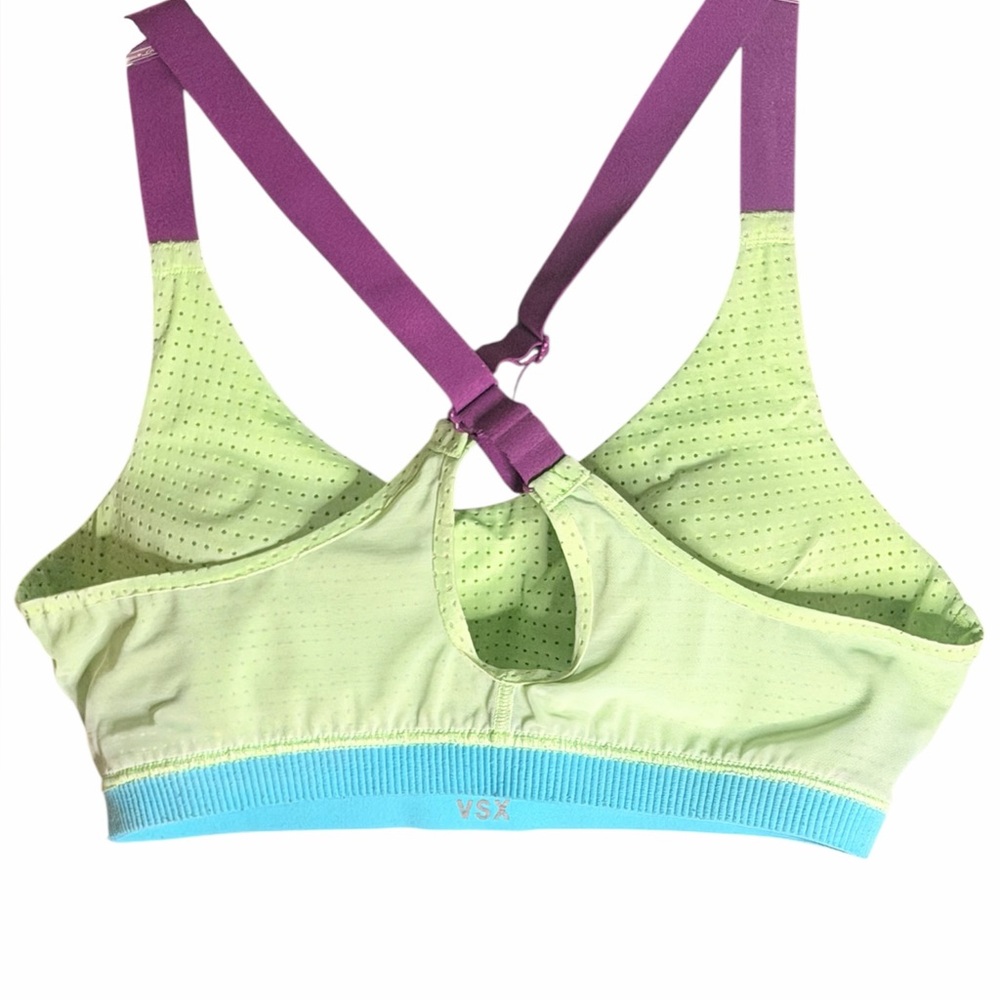 VSX Neon Green Sports Bra with Blue Band Size 34B - Picture 7 of 7